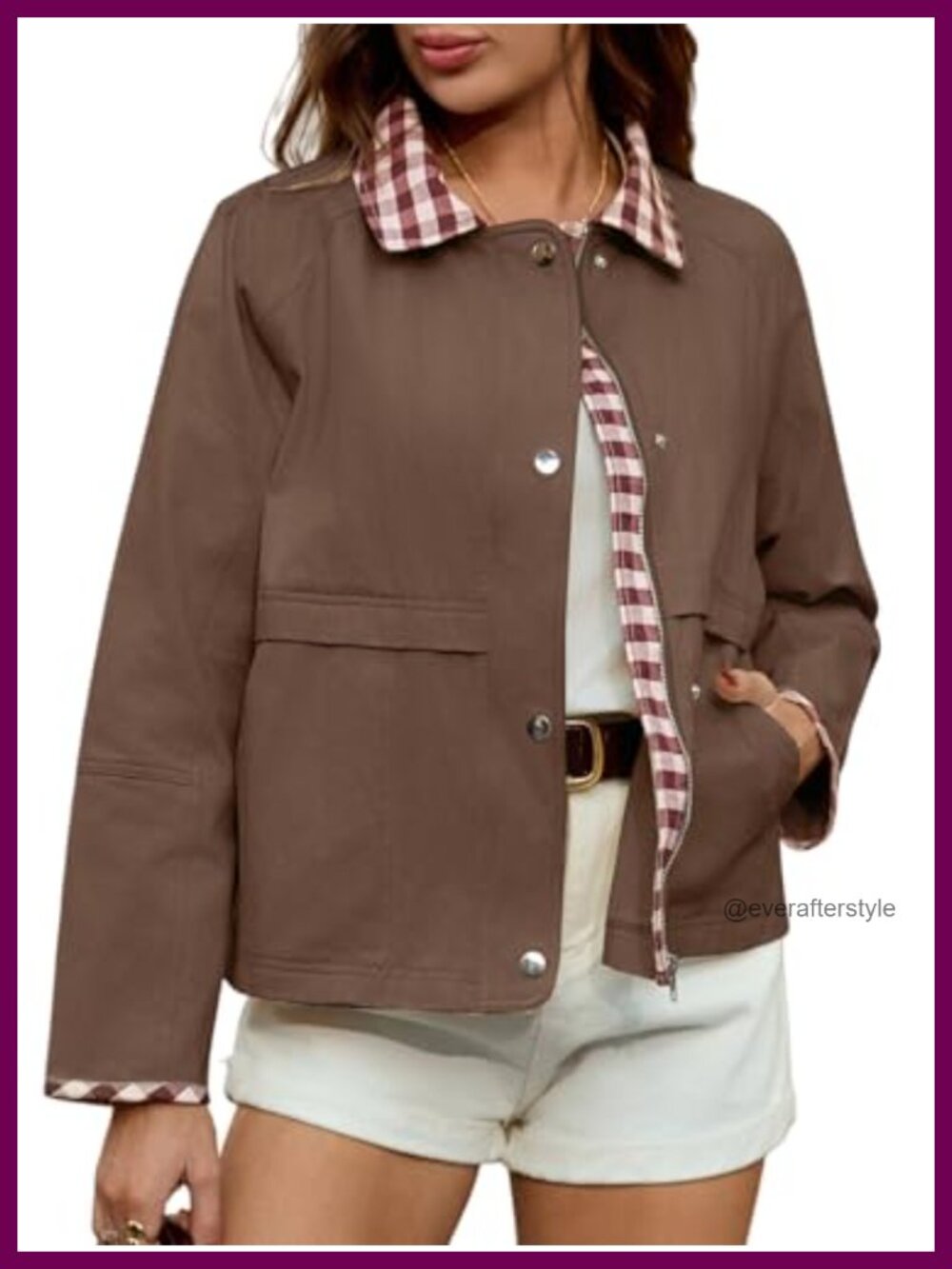 Women Cropped Bomber Jacket 100% Cotton Plaid Zip Up Casual Utility